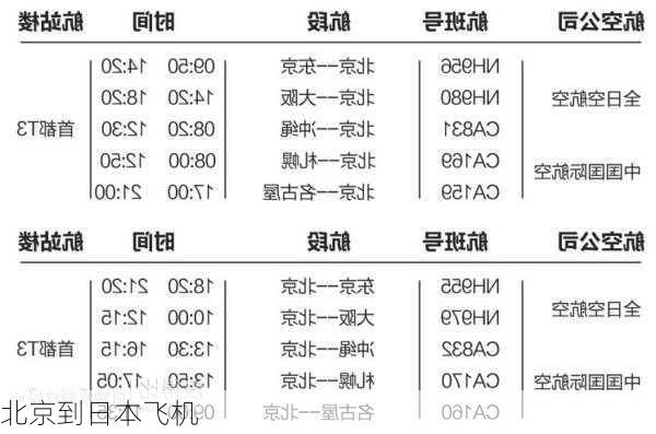 北京到日本飞机